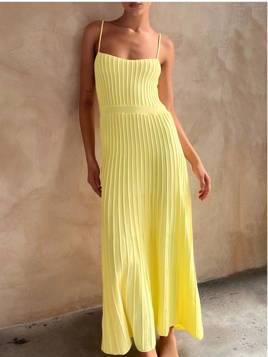Commense Dresses & Skirts - Commense Pleated Spaghetti-Strap Maxi Dress in Pale Yellow